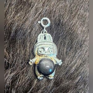Obsidian Labubu Charm Pendant, Silver Sheen Obsidian DIY Keychain, Jewlery.